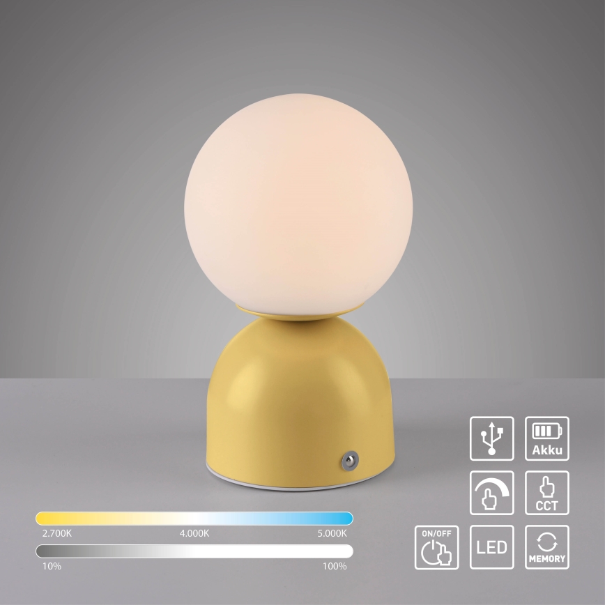 Schöner Wohnen 19218-81 - RUDI LED prigušiva dodirna punjiva stona lampa LED/1,2W/5V 3000-6000K 1200 mAh žuta