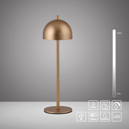 Schöner Wohnen 19244-12 - LED prigušiva dodirna punjiva spoljašnja stona lampa BELLIS LED/2,5W/5V 2600 mAh IP54 zlatna