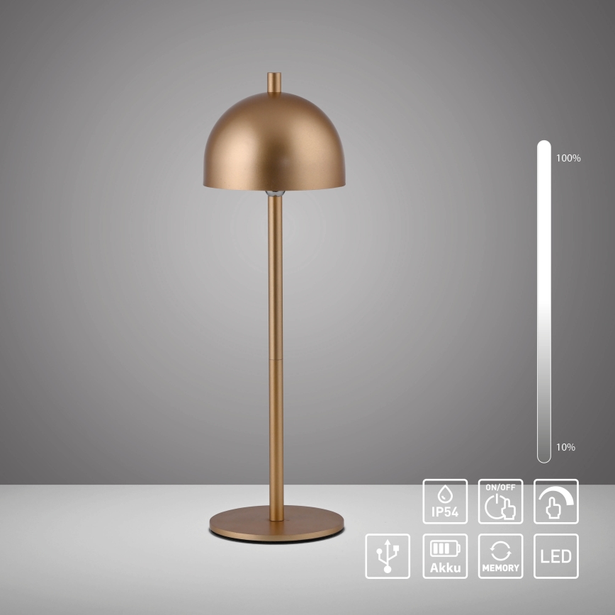 Schöner Wohnen 19244-12 - LED prigušiva dodirna punjiva spoljašnja stona lampa BELLIS LED/2,5W/5V 2600 mAh IP54 zlatna