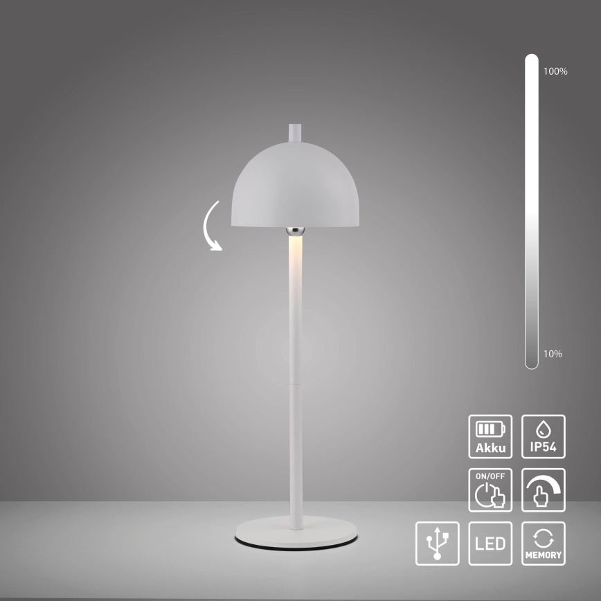 Schöner Wohnen 19244-16 - LED prigušiva dodirna punjiva spoljna stona lampa BELLIS LED/2,5W/5V 2600 mAh IP54 bela