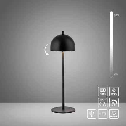 Schöner Wohnen 19244-18 - BELLIS LED prigušiva dodirna punjiva spoljašnja stona lampa LED/2,5W/5V 2600 mAh IP54 crna