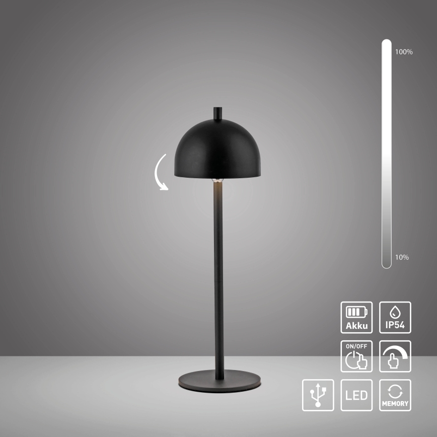 Schöner Wohnen 19244-18 - BELLIS LED prigušiva dodirna punjiva spoljašnja stona lampa LED/2,5W/5V 2600 mAh IP54 crna