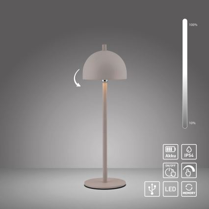 Schöner Wohnen 19244-39 - LED prigušiva dodirna punjiva stona lampa za spoljašnju upotrebu BELLIS LED/2,5W/5V 2600 mAh IP54 siva