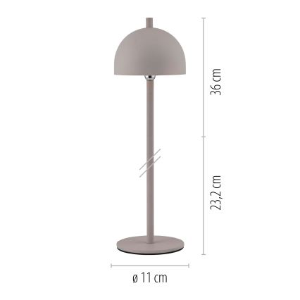 Schöner Wohnen 19244-39 - LED prigušiva dodirna punjiva stona lampa za spoljašnju upotrebu BELLIS LED/2,5W/5V 2600 mAh IP54 siva