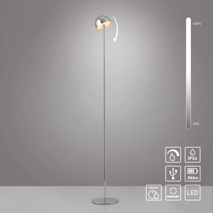 Schöner Wohnen 19245-17 - LED prigušiva dodirna punjiva spoljašnja stojeća lampa BELLIS LED/2,5W/5V 2600 mAh IP54 sjajni hrom
