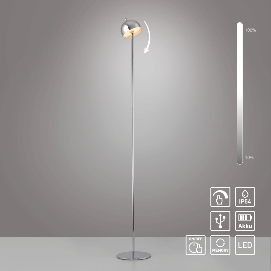 Schöner Wohnen 19245-17 - LED prigušiva dodirna punjiva spoljašnja stojeća lampa BELLIS LED/2,5W/5V 2600 mAh IP54 sjajni hrom