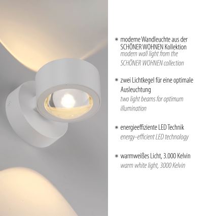 Schöner Wohnen 19331-16 - LED zidno svetilo CHIA 2xLED/2W/230V bela