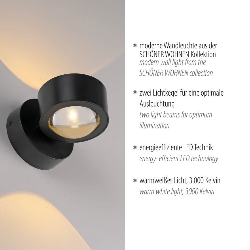 Schöner Wohnen 19331-18 - LED zidna svetiljka CHIA 2xLED/2W/230V crna