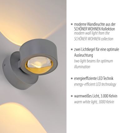 Schöner Wohnen 19331-21 - LED zidno svetlo CHIA 2xLED/2W/230V antracit