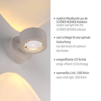 Schöner Wohnen 19331-39 - LED zidno svetlo CHIA 2xLED/2W/230V sivo