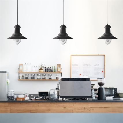 Searchlight - Luster na sajli FISHERMAN 1xE27/60W/230V crna