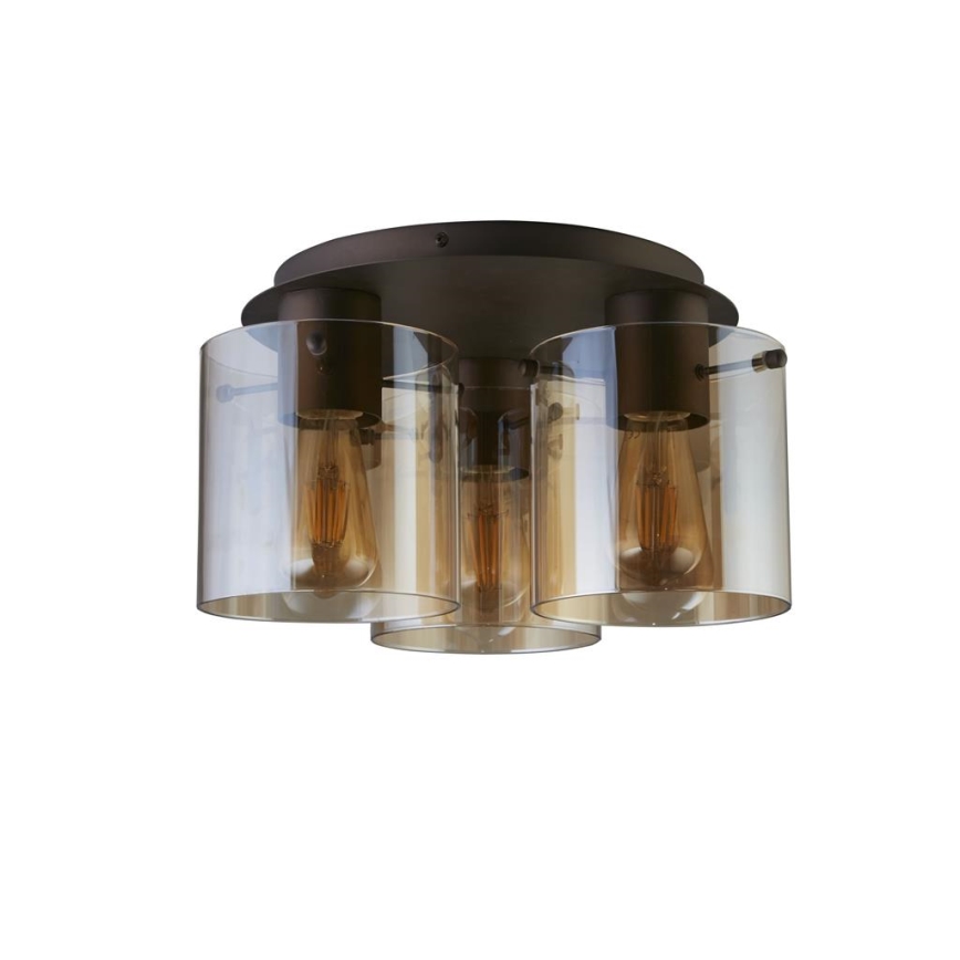 Searchlight - Plafonsko svetlo SWEDEN 3xE27/60W/230V prečnik 39 cm braon/zadimljeno