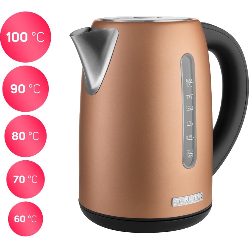 Sencor - Brzo električno kuvalo sa termoregulacijom 1,7 l, 2150 W/230 V, u bakarnoj boji