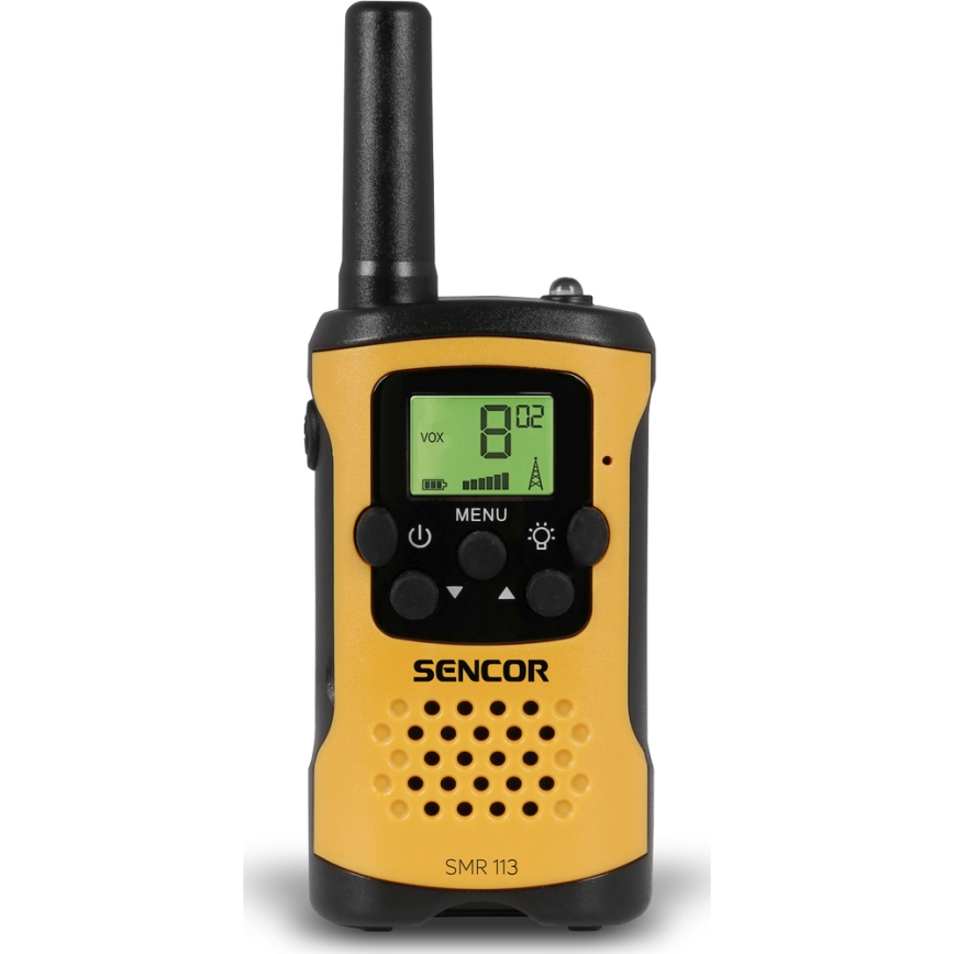Sencor - Komplet 2x prenosna radiostanica, napajanje 3xAAA, domet 5 km, žuta/crna