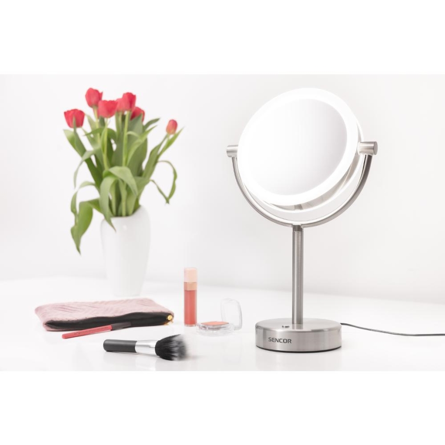 Sencor - Kozmetičko ogledalo sa LED osvetljenjem LED/5W/230V, nerđajući čelik