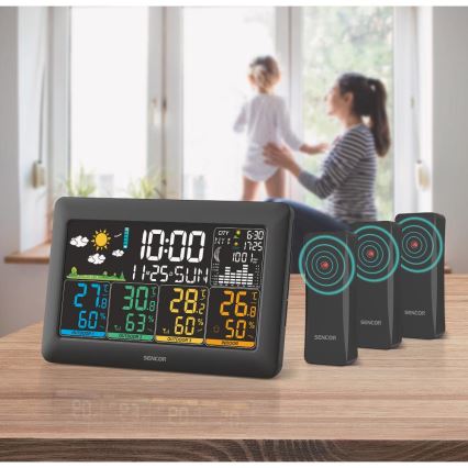 Sencor - Meteostanica sa LCD displejem u boji + 3 senzora 3xAA + 6xAA crna