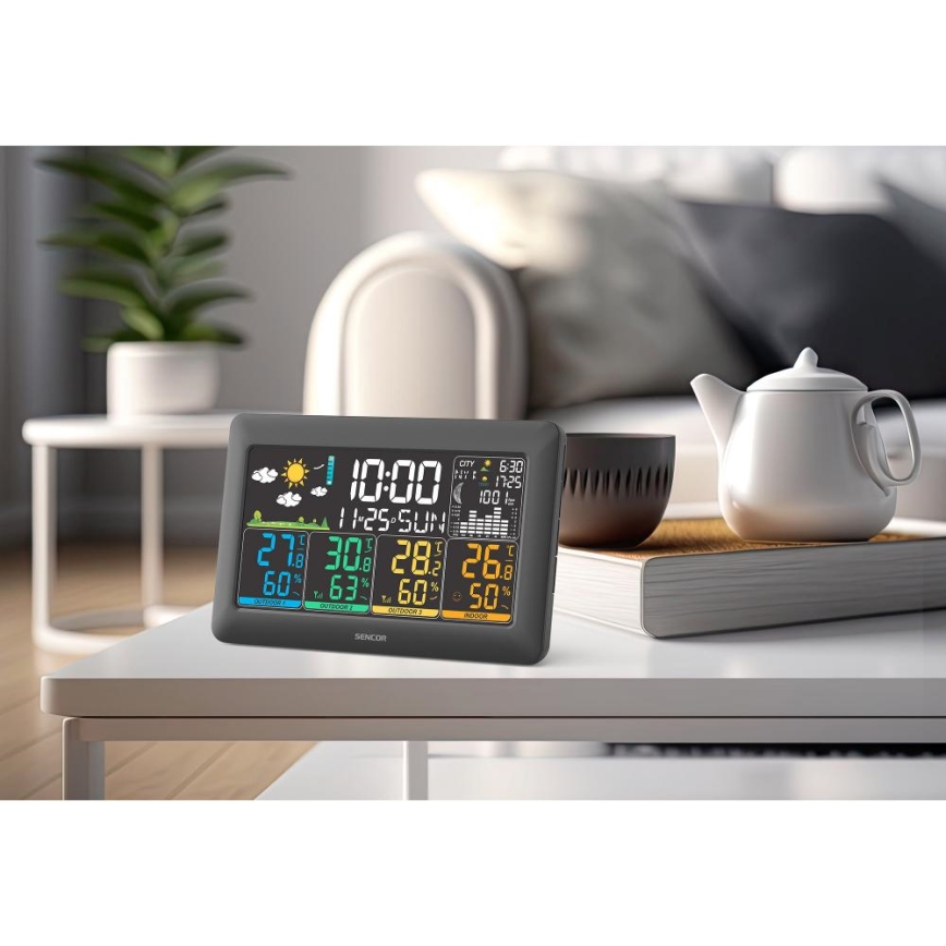 Sencor - Meteostanica sa LCD displejem u boji + 3 senzora 3xAA + 6xAA crna