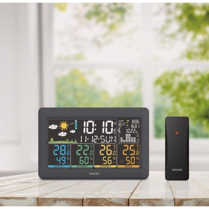 Sencor - Meteostanica sa LCD displejem u boji + 3 senzora 3xAA + 6xAA crna