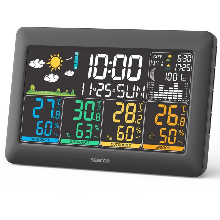 Sencor - Meteostanica sa LCD displejem u boji + 3 senzora 3xAA + 6xAA crna