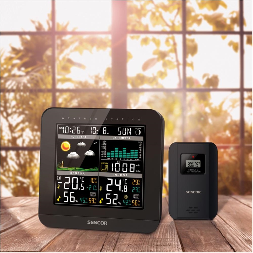Sencor - Meteostanica sa LCD displejem u boji i budilnikom 3xAAA + 2x AA crna