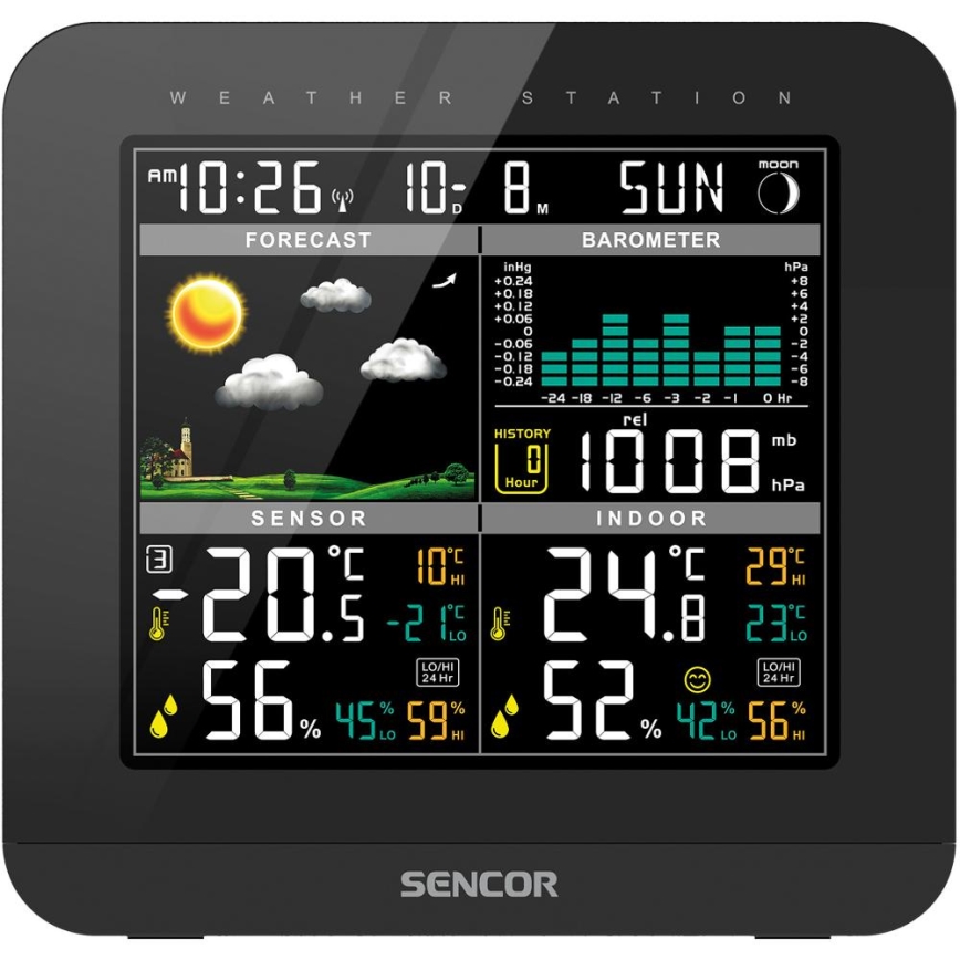 Sencor - Meteostanica sa LCD displejem u boji i budilnikom 3xAAA + 2x AA crna