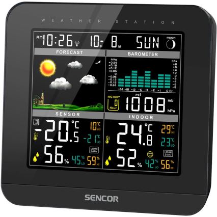 Sencor - Meteostanica sa LCD displejem u boji i budilnikom 3xAAA + 2x AA crna
