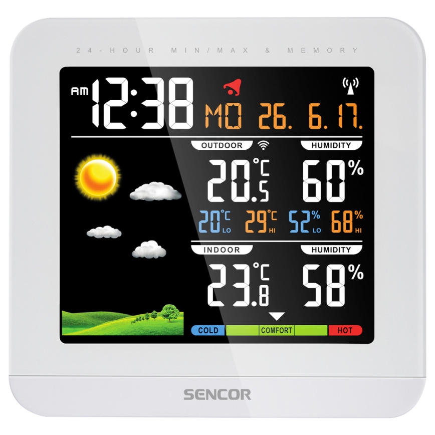 Sencor - Meteostanica sa LCD displejem u boji i budilnikom, napajanje: 3xAAA + 2xAAA, bela