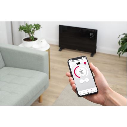 Sencor - Pametni električni direktni grejač/konvektor 2000 W/230 V IP24 Wi-Fi crna + daljinski upravljač