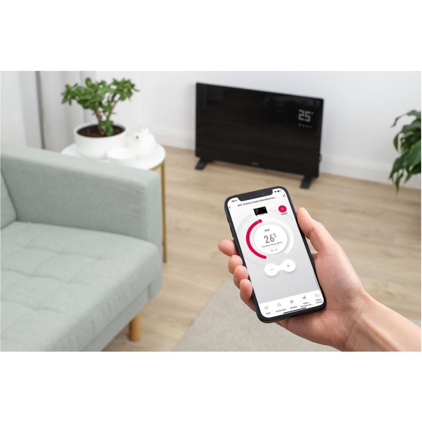 Sencor - Pametni električni direktni grejač/konvektor 2000 W/230 V IP24 Wi-Fi crna + daljinski upravljač