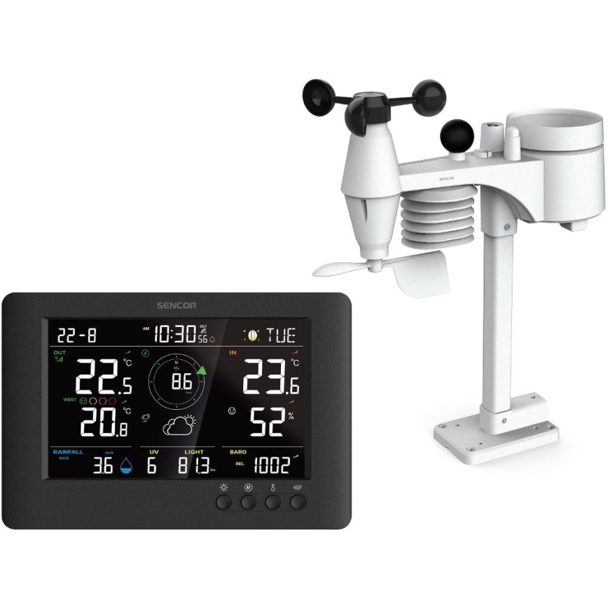 Sencor - Profesionalna meteorološka stanica sa LCD displejom u boji i budilnikom 5V/1xCR2032 + 3xAA
