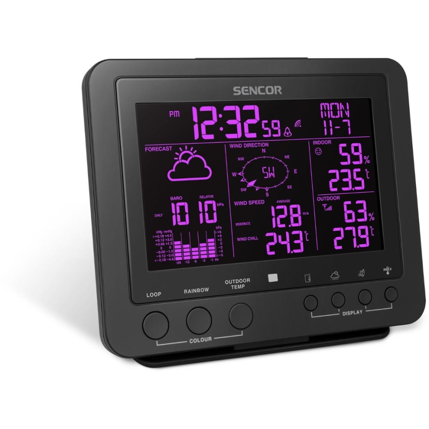 Sencor - Profesionalna meteostanica sa LCD displejem u boji 5V/1xCR2032 + 3xAA