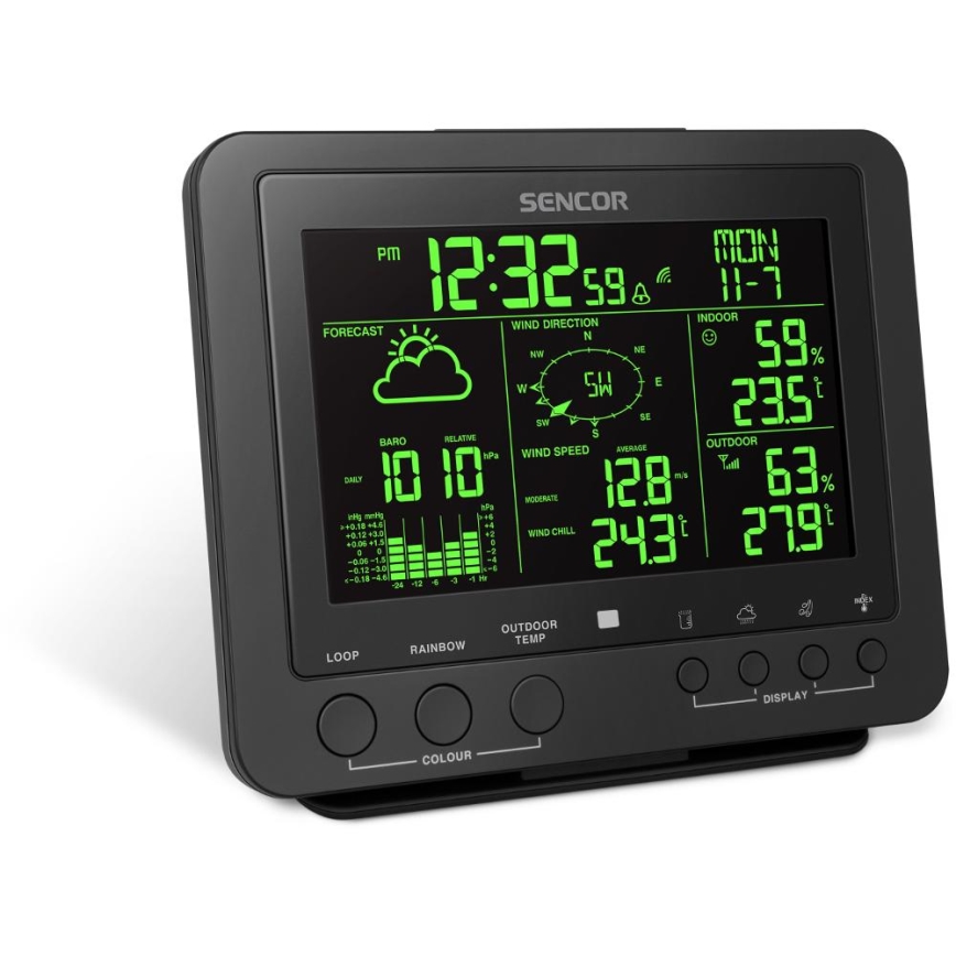 Sencor - Profesionalna meteostanica sa LCD displejem u boji 5V/1xCR2032 + 3xAA