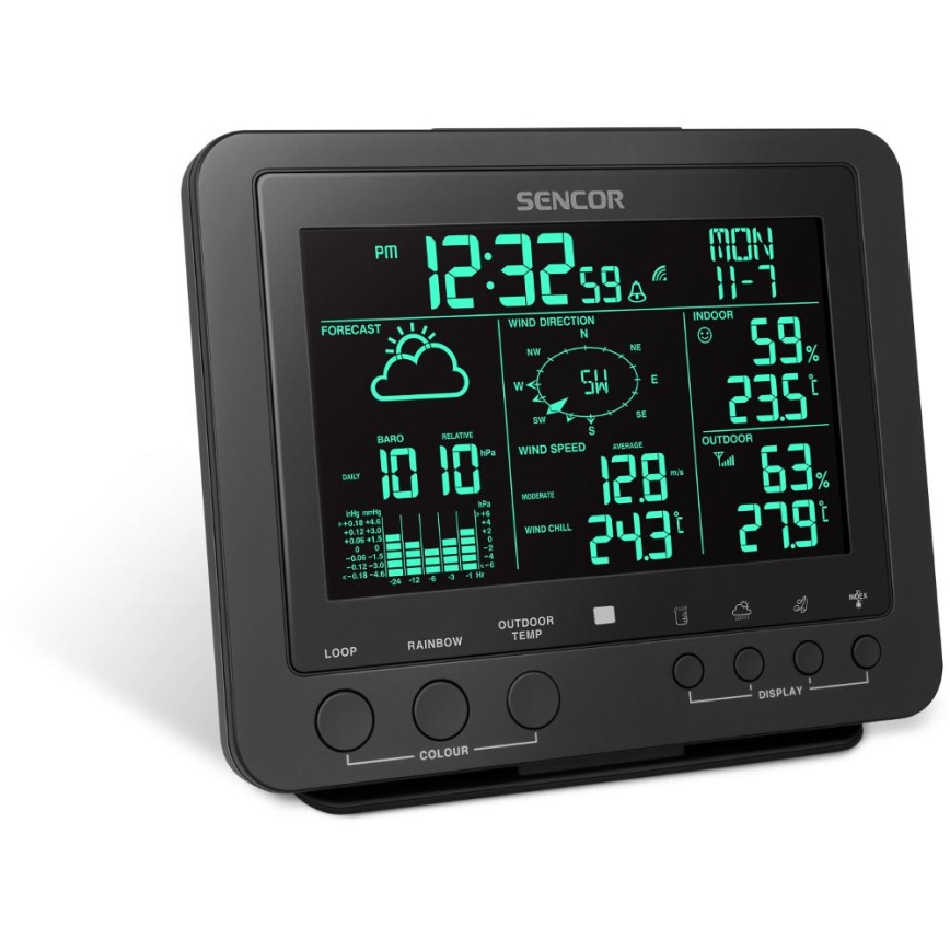 Sencor - Profesionalna meteostanica sa LCD displejem u boji 5V/1xCR2032 + 3xAA