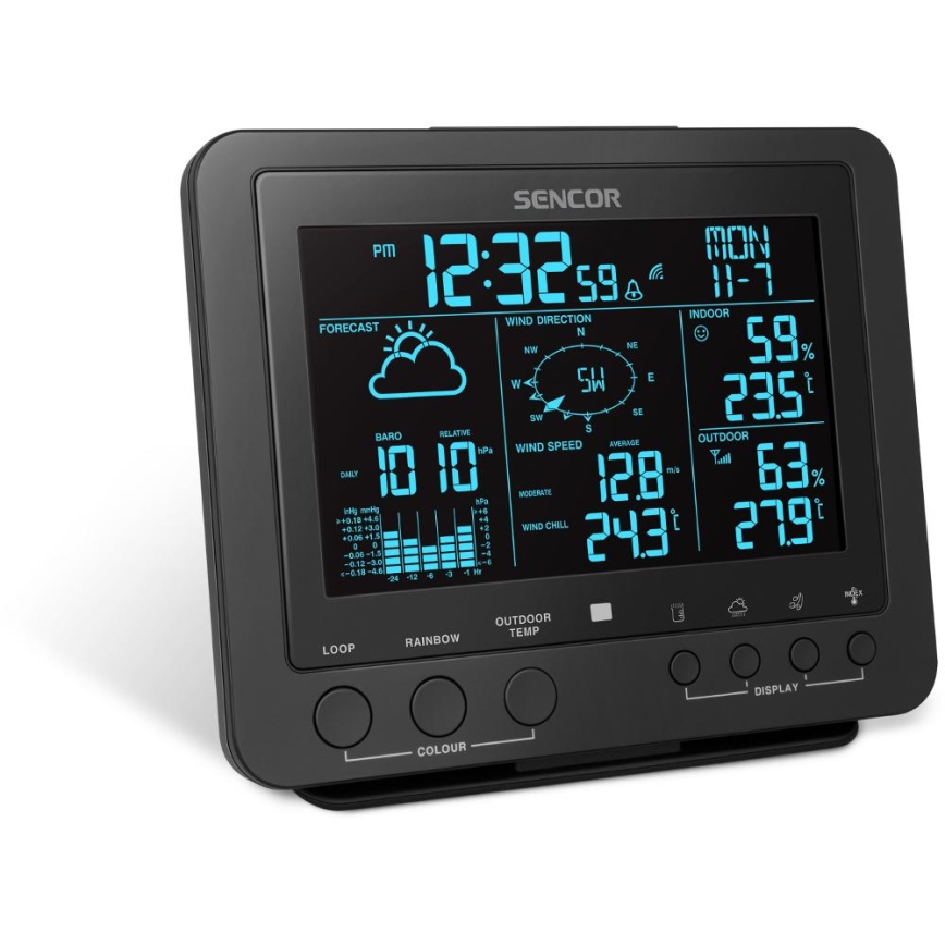 Sencor - Profesionalna meteostanica sa LCD displejem u boji 5V/1xCR2032 + 3xAA