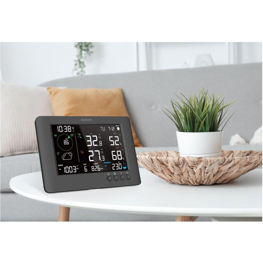 Sencor - Profesionalna meteorološka stanica sa LCD displejem u boji i budilnikom 5V/1xCR2032 + 3xAA Wi-Fi
