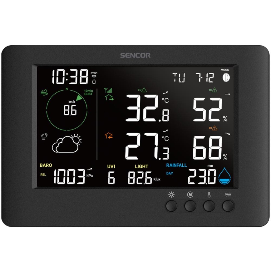 Sencor - Profesionalna meteorološka stanica sa LCD displejem u boji i budilnikom 5V/1xCR2032 + 3xAA Wi-Fi