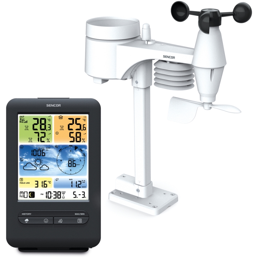 Sencor - Profesionalna meteorološka stanica sa LCD ekranom u boji 1xCR2032 + 3xAA Wi-Fi
