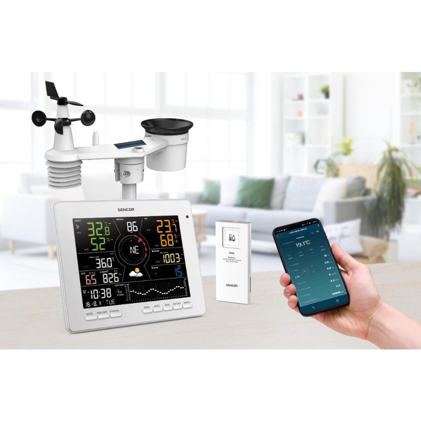 Sencor - Profesionalna meteostanica sa LCD displejom u boji 5V 1xCR2032 + 3xAA + 2xAA Wi-Fi Tuya