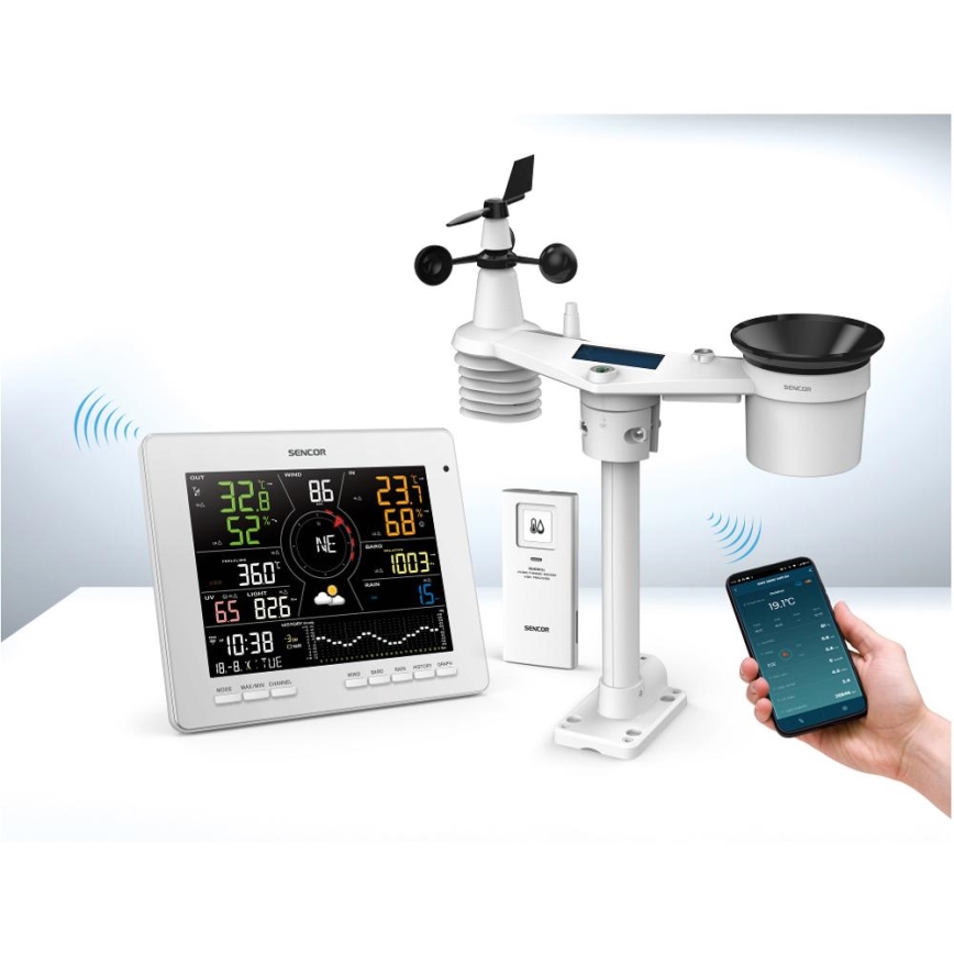 Sencor - Profesionalna meteostanica sa LCD displejom u boji 5V 1xCR2032 + 3xAA + 2xAA Wi-Fi Tuya
