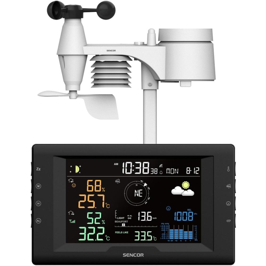 Sencor - Profesionalna meteorološka stanica sa LCD displejem u boji i budilnikom 5V/1xCR2032 + 3xAA