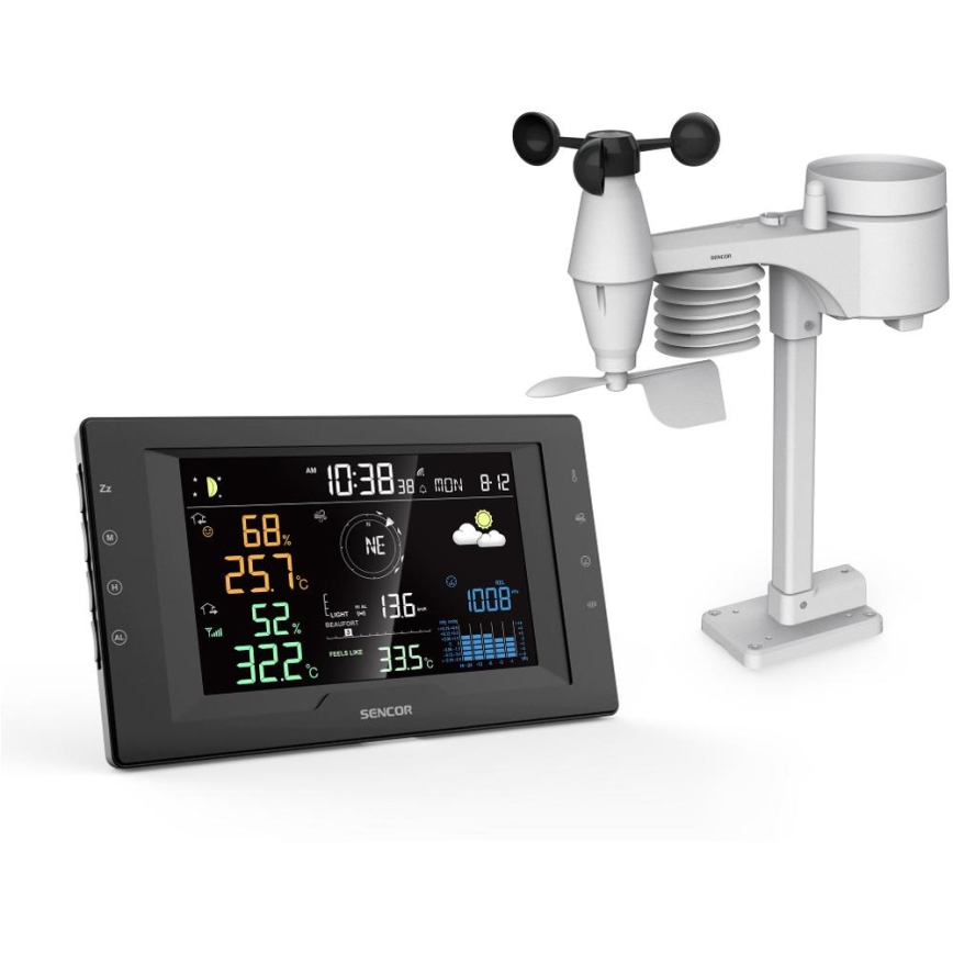 Sencor - Profesionalna meteorološka stanica sa LCD displejem u boji i budilnikom 5V/1xCR2032 + 3xAA