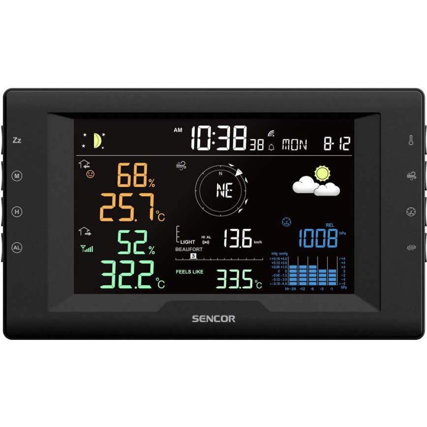 Sencor - Profesionalna meteorološka stanica sa LCD displejem u boji i budilnikom 5V/1xCR2032 + 3xAA