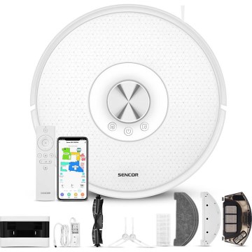 Sencor - Robotski usisivač sa mopom 2u1 50W/5000 mAh Wi-Fi bela + daljinski upravljač