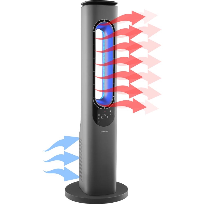 Sencor - Stajaći bezlopatni keramički ventilator 1200/2000 W, 230 V, antracit + daljinski upravljač