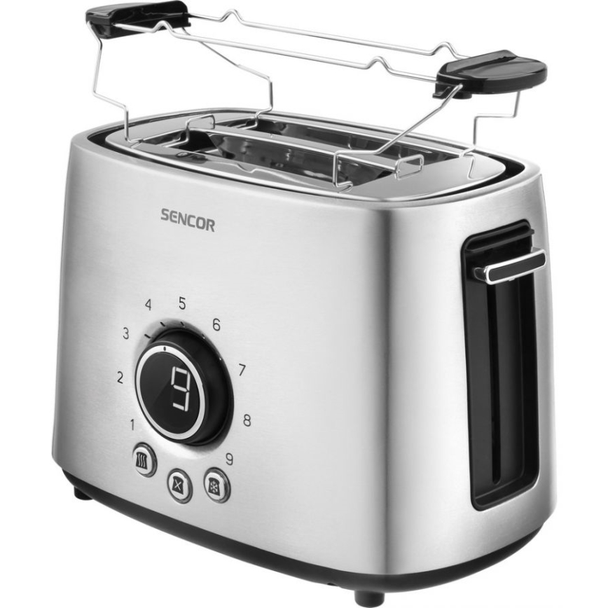 Sencor - Toster sa dva otvora i rešetkom za podgrevanje 1000W/230V srebrna