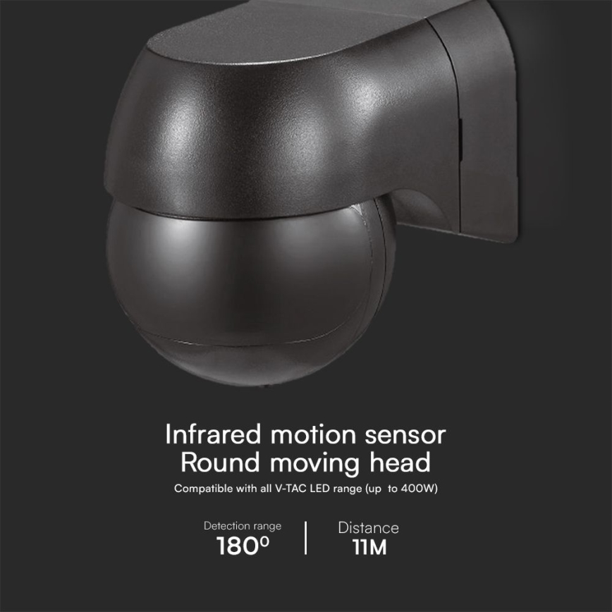 Senzor pokreta PIR 180° 400W/230V IP44 crni