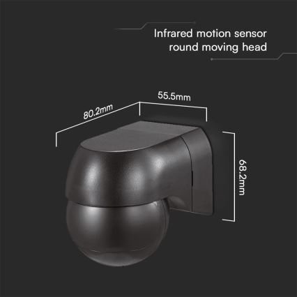 Senzor pokreta PIR 180° 400W/230V IP44 crni