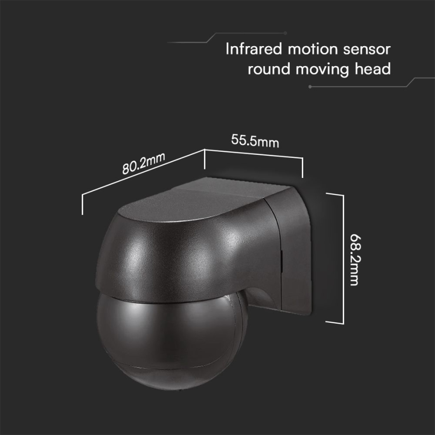 Senzor pokreta PIR 180° 400W/230V IP44 crni