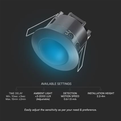 Senzor pokreta za spušteni plafon PIR 360° 500W/230V crni