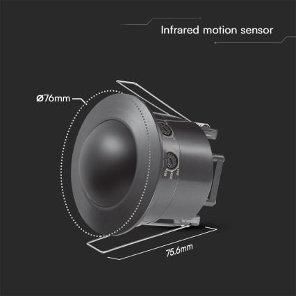 Senzor pokreta za spušteni plafon PIR 360° 500W/230V crni
